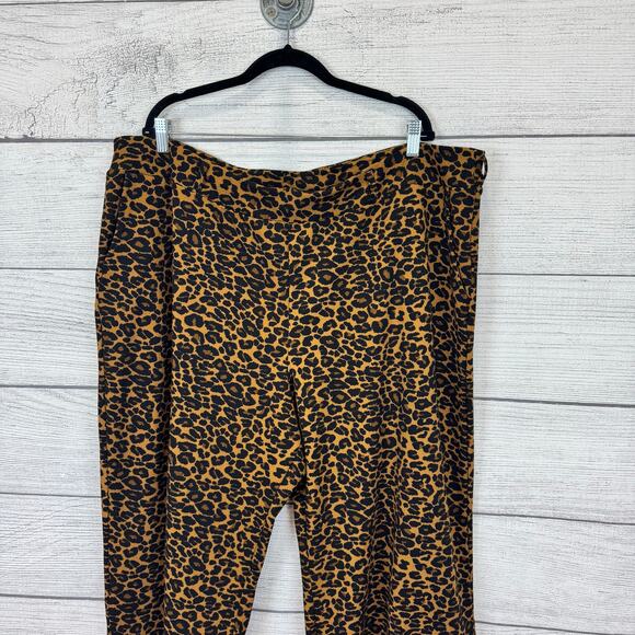 Terra & Sky Plus Size Brown Black Cheetah Printed Wide Leg Pants Size 3X Petite - Picture 2 of 7